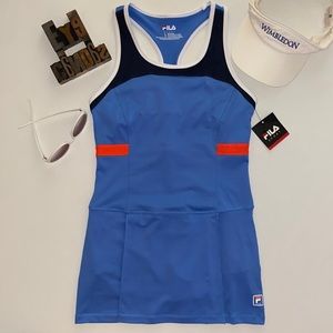 Fila Girls Blue Tennis Dress with Navy and Red Accents